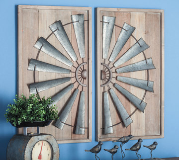 Set of 2 Aluminum/Wood Wall Panels