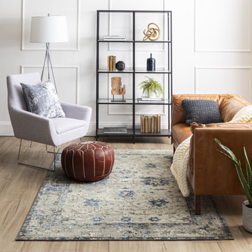 Cleopatra Evesham Grey/Dark Blue Area Rug - 5′3″ X 8′0″