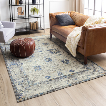 Cleopatra Evesham Grey/Dark Blue Area Rug - 5′3″ X 8′0″