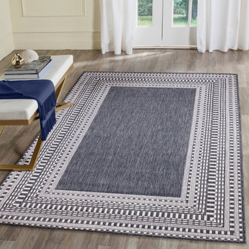 Malibu Etched Border Navy 5′7″ x 7′6″ Area Rug