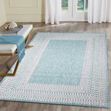 Malibu Etched Aqua 5′3″ X 7′6″ Outdoor Rug
