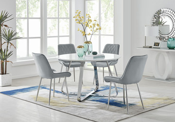 Avanti High Gloss Table with 4 Grey Chairs