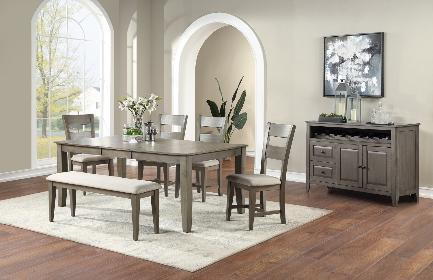 Elyssa Dining Table with 4 Chairs and Bench HOM Furniture