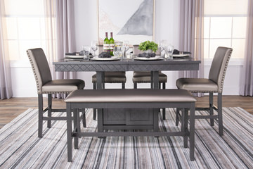 Bankston Counter Table With 4 Stools And Bench