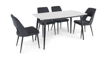 image Saga Sintered Stone Table With 4 Black Chairs