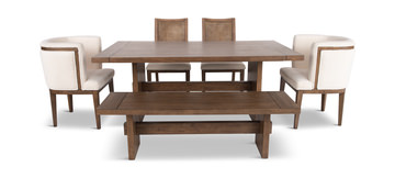 Bozeman Trestle Table With 2 Side Chairs, 2 Host Chairs And Bench