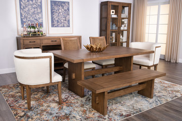 Bozeman Trestle Table With 2 Side Chairs, 2 Host Chairs And Bench