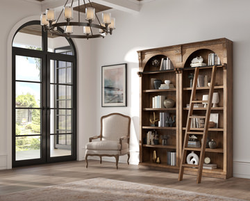 2-Stanford 94″ Tall Bookcases with Wooden Ladder