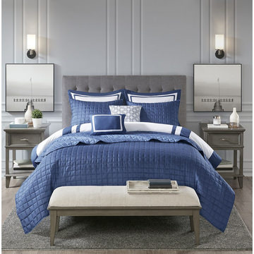 Henrietta 8pc Full/Queen Navy Bed Set