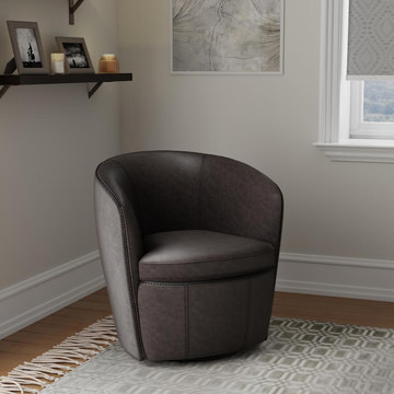Kellen Leather Swivel Chair - Slate