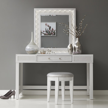 Adorned Vanity, Mirror And Stool Set