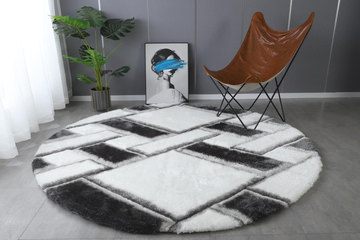 Mateos Shag Grey/White Area Rug - 7′0″ X 7′0″