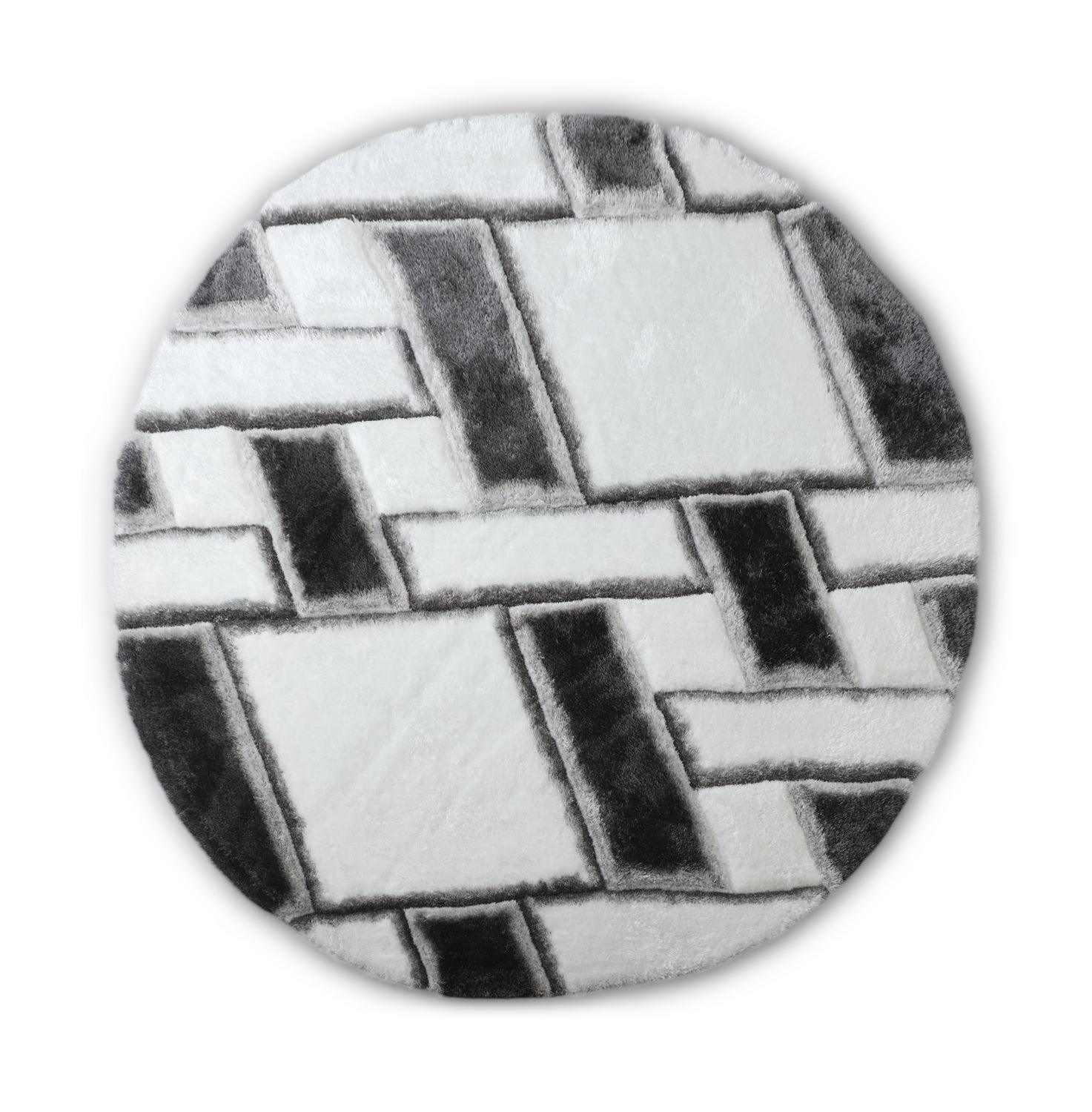 Mateos Shag Grey/White Area Rug - 7′0″ X 7′0″