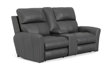 Holmes Leather Power Reclining Loveseat with Console - Anthrocite