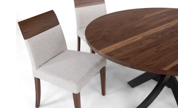 Le Noyer 54″ Round Walnut Table With 4 Upholstered Chairs