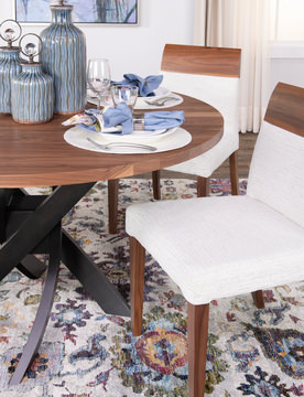 Le Noyer 54″ Round Walnut Table With 4 Upholstered Chairs