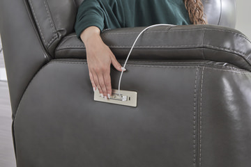 Dougie Leather Power Reclining Sofa - Grey