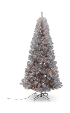 Silver Tinsel 7′ Artificial Christmas Tree With 250 Clear Lights