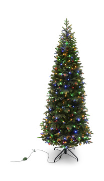 Canaan Fir 7.5′ Artificial Slim Christmas Tree With 400 Multi Function LED Lights