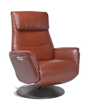 image Buster Leather Zero Gravity Power Swivel Recliner - Cognac
