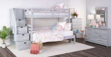 Skyler Twin/Full Bunk Bed With Stairs - Grey