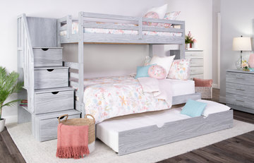 Skyler Twin/Full Bunk Bed With Stairs - Grey