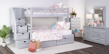 Skyler Twin/Full Bunk Bed With Stairs - Grey