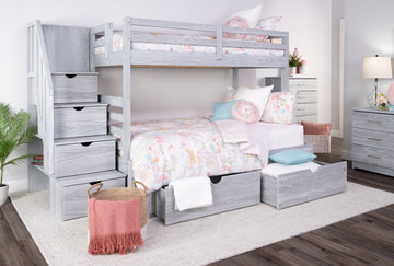 Skyler Twin/Full Bunk Bed With Stairs - Grey