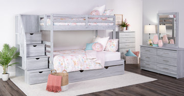 Skyler Twin/Full Bunk Bed With Stairs - Grey