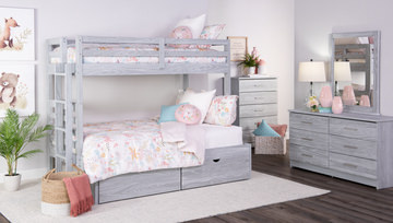 Skyler Twin/Full Bunk Bed With Ladder - Grey
