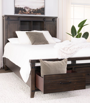 Urban Barn Queen Bookcase Storage Bedroom Suite With 1 Drawer Nightstand - Charcoal