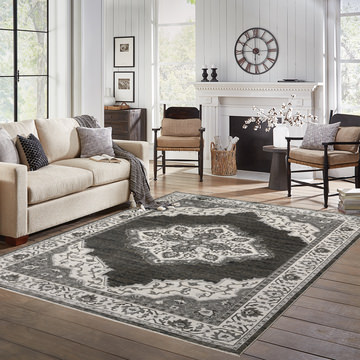 Chamberlain Charcoal/Ivory Area Rug - 9′10″ X 12′10″