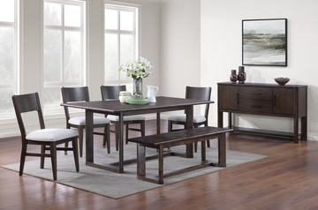 Bryndis Rectangular Table With 4 Wood Panel Back Chairs And Bench