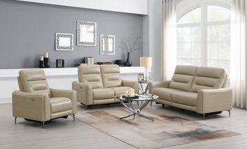 Rosita Leather Power Reclining Loveseat - Stone