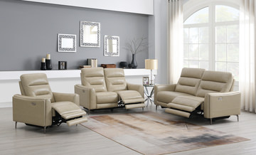Rosita Leather Power Reclining Loveseat - Stone