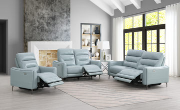 Rosita Leather Power Reclining Sofa - Aqua