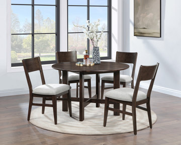 Bryndis 48″ Round Table With 4 Wood Panel Back Chairs