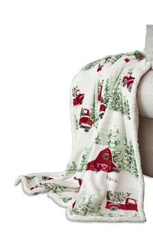 Christmas Barn And Truck Plush Sherpa Throw