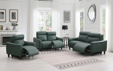 Bayfield Leather Power Sofa - Green