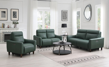 Bayfield Leather Power Sofa - Green