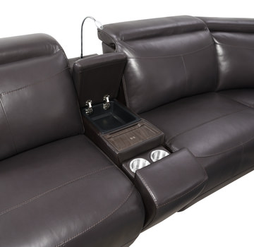 Judith 6 Piece Leather Power Reclining Sectional - Chocolate
