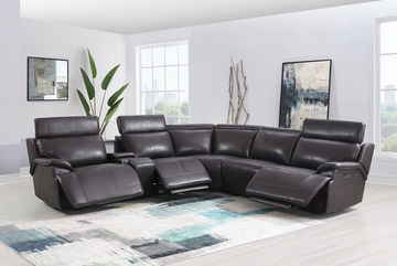 Judith 6 Piece Leather Power Reclining Sectional - Chocolate