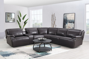 Judith 6 Piece Leather Power Reclining Sectional - Chocolate