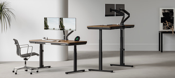 Ergo Office Motion Power Desk With Dual Arm Monitor Mount