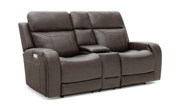 Kona Leather Power Loveseat With Console and Immersive Sound