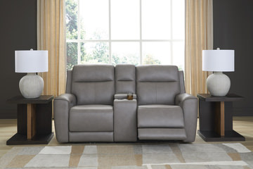 Campbell Leather Power Reclining Loveseat With Console