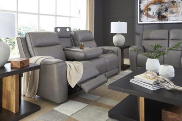 Campbell Leather Power Reclining Loveseat With Console
