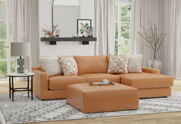 Ken Leather Sofa With Right Arm Chaise - Whiskey
