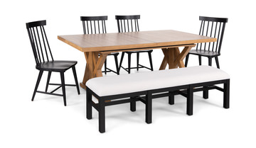 image Clear Lake Trestle Table With 4 Windsor Side Chairs And Upholstered Bench