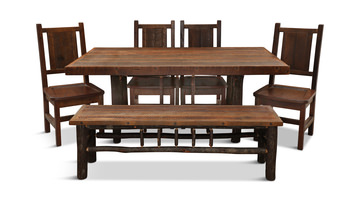 Appalachian Lodge Table With 4 Barnwood Prairie Side Chairs and Bench